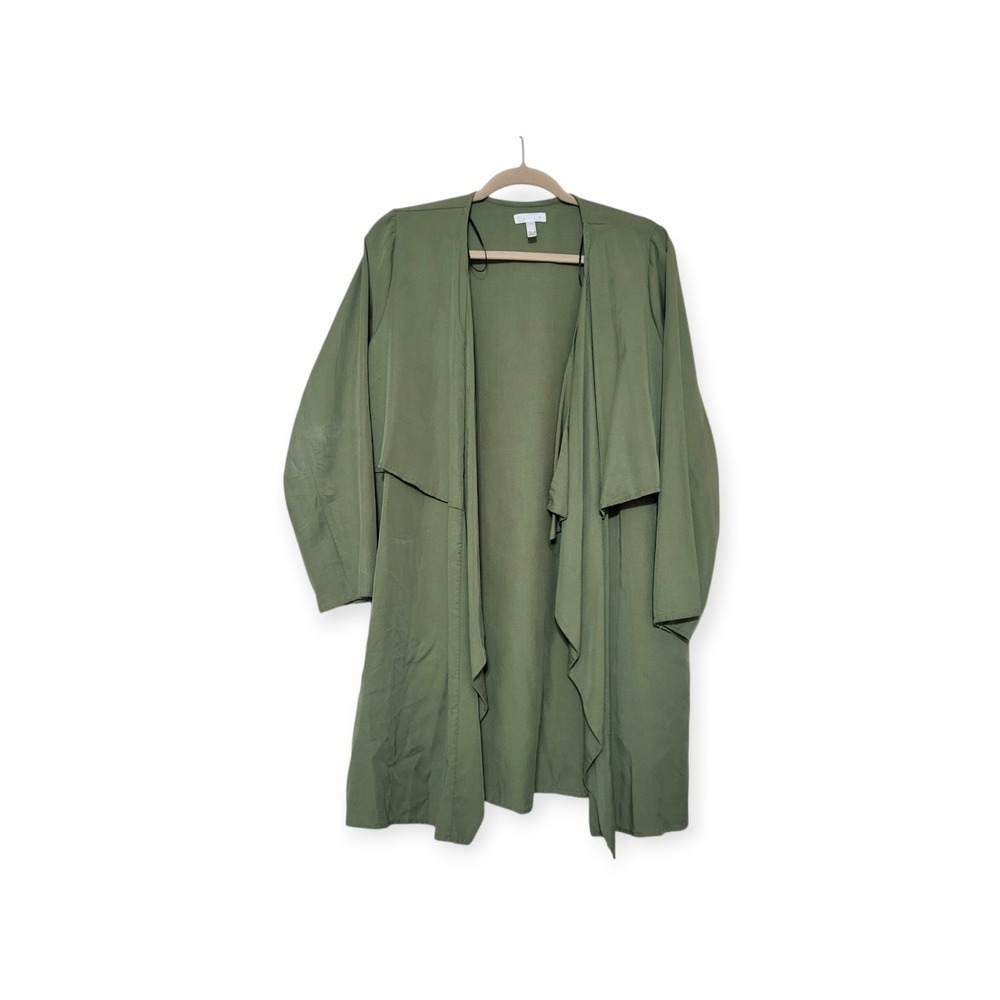Leith Women's Lagenlook Tencel Blouse Sz M Olive Green Open Cardigan - See Pic 2